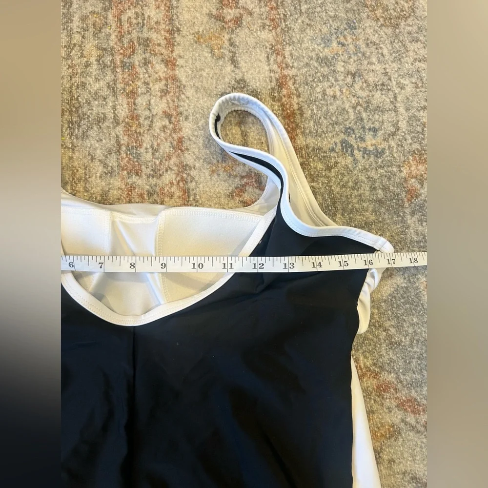 Lands' End Slimming Slender One Piece Swimsuit Sz L 14-16 Black White Modest - Picture 7 of 8